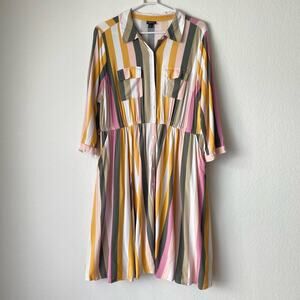 Torrid sz‎ 2 stripped button down knee length dress